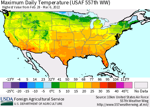 United States Maximum Daily Temperature (USAF 557th WW) Thematic Map For 2/28/2022 - 3/6/2022
