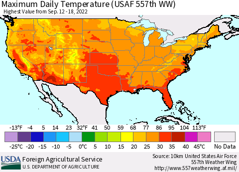 United States Maximum Daily Temperature (USAF 557th WW) Thematic Map For 9/12/2022 - 9/18/2022