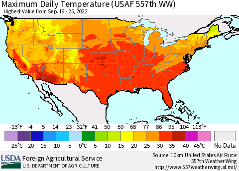 United States Maximum Daily Temperature (USAF 557th WW) Thematic Map For 9/19/2022 - 9/25/2022