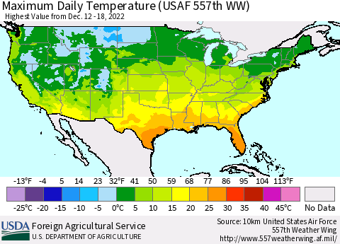 United States Maximum Daily Temperature (USAF 557th WW) Thematic Map For 12/12/2022 - 12/18/2022