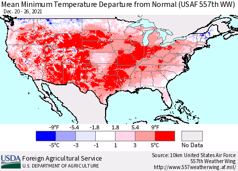 United States Minimum Temperature Departure From Normal (USAF 557th WW) Thematic Map For 12/20/2021 - 12/26/2021