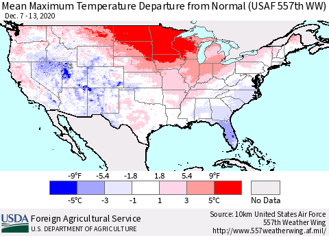 United States Maximum Temperature Departure From Normal (USAF 557th WW) Thematic Map For 12/7/2020 - 12/13/2020