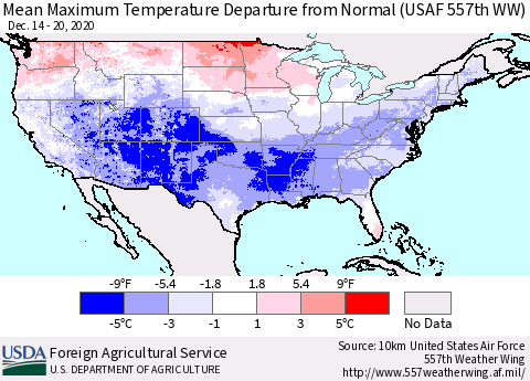 United States Maximum Temperature Departure From Normal (USAF 557th WW) Thematic Map For 12/14/2020 - 12/20/2020