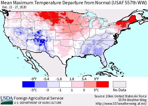 United States Maximum Temperature Departure From Normal (USAF 557th WW) Thematic Map For 12/21/2020 - 12/27/2020