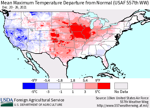 United States Maximum Temperature Departure From Normal (USAF 557th WW) Thematic Map For 12/20/2021 - 12/26/2021