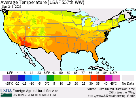 United States Average Temperature (USAF 557th WW) Thematic Map For 9/2/2019 - 9/8/2019