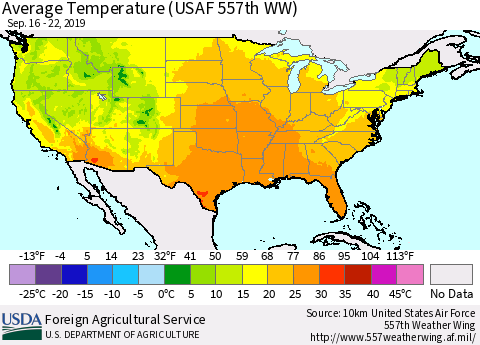 United States Average Temperature (USAF 557th WW) Thematic Map For 9/16/2019 - 9/22/2019
