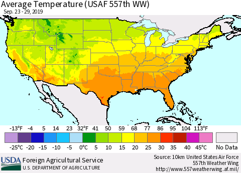 United States Average Temperature (USAF 557th WW) Thematic Map For 9/23/2019 - 9/29/2019