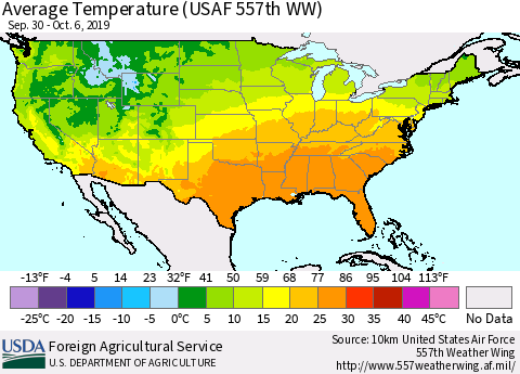United States Average Temperature (USAF 557th WW) Thematic Map For 9/30/2019 - 10/6/2019