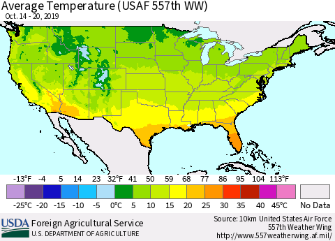 United States Average Temperature (USAF 557th WW) Thematic Map For 10/14/2019 - 10/20/2019