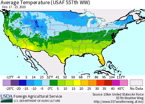 United States Average Temperature (USAF 557th WW) Thematic Map For 2/17/2020 - 2/23/2020
