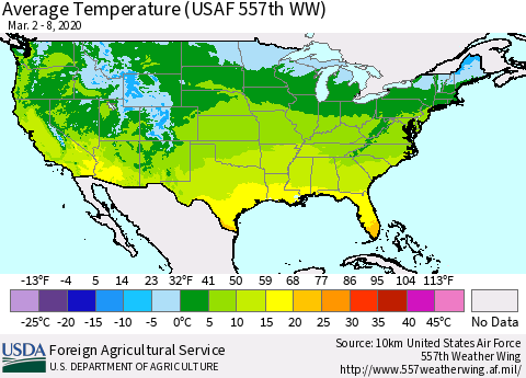 United States Average Temperature (USAF 557th WW) Thematic Map For 3/2/2020 - 3/8/2020