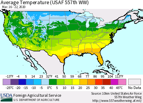 United States Average Temperature (USAF 557th WW) Thematic Map For 3/16/2020 - 3/22/2020