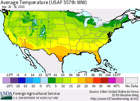 United States Average Temperature (USAF 557th WW) Thematic Map For 4/20/2020 - 4/26/2020