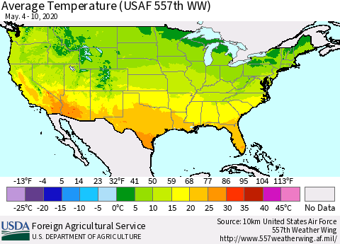 United States Average Temperature (USAF 557th WW) Thematic Map For 5/4/2020 - 5/10/2020
