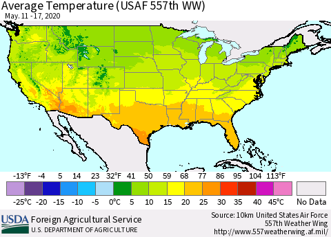United States Average Temperature (USAF 557th WW) Thematic Map For 5/11/2020 - 5/17/2020