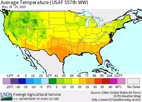 United States Average Temperature (USAF 557th WW) Thematic Map For 5/18/2020 - 5/24/2020