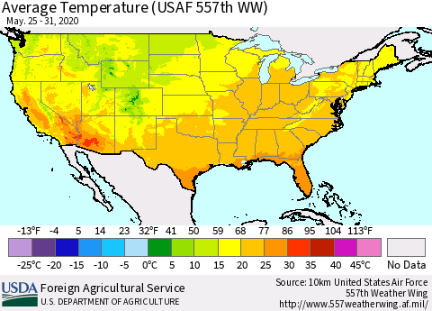 United States Average Temperature (USAF 557th WW) Thematic Map For 5/25/2020 - 5/31/2020