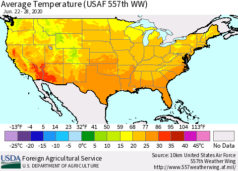 United States Average Temperature (USAF 557th WW) Thematic Map For 6/22/2020 - 6/28/2020