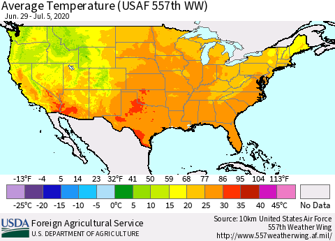 United States Average Temperature (USAF 557th WW) Thematic Map For 6/29/2020 - 7/5/2020