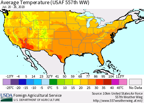 United States Average Temperature (USAF 557th WW) Thematic Map For 7/20/2020 - 7/26/2020