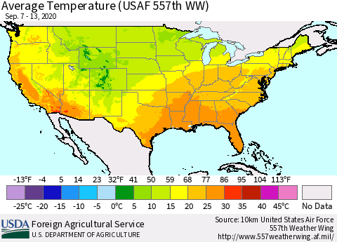 United States Average Temperature (USAF 557th WW) Thematic Map For 9/7/2020 - 9/13/2020