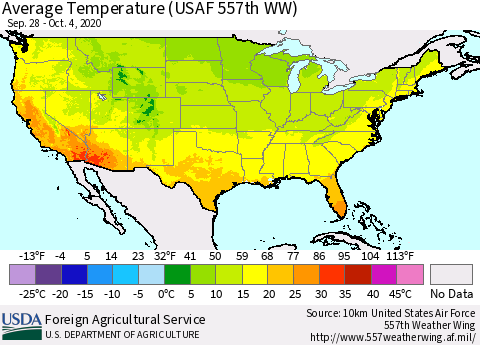 United States Average Temperature (USAF 557th WW) Thematic Map For 9/28/2020 - 10/4/2020