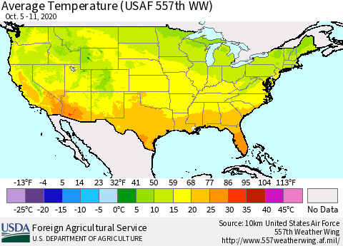 United States Average Temperature (USAF 557th WW) Thematic Map For 10/5/2020 - 10/11/2020