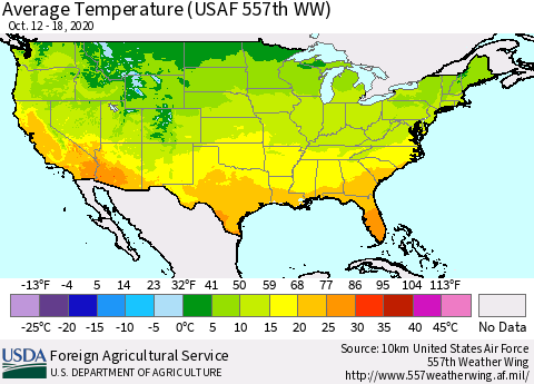 United States Average Temperature (USAF 557th WW) Thematic Map For 10/12/2020 - 10/18/2020