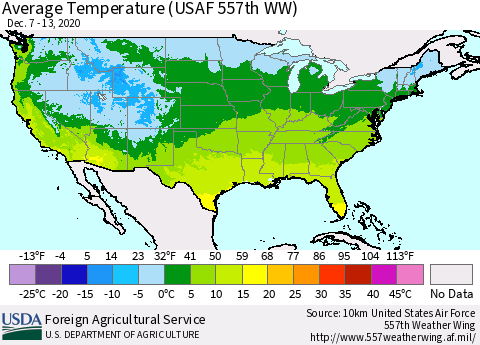 United States Average Temperature (USAF 557th WW) Thematic Map For 12/7/2020 - 12/13/2020