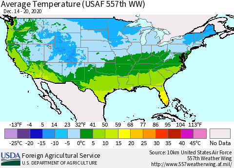 United States Average Temperature (USAF 557th WW) Thematic Map For 12/14/2020 - 12/20/2020