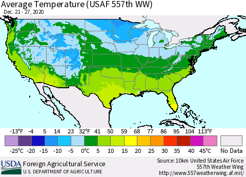 United States Average Temperature (USAF 557th WW) Thematic Map For 12/21/2020 - 12/27/2020