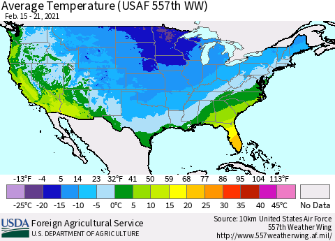 United States Average Temperature (USAF 557th WW) Thematic Map For 2/15/2021 - 2/21/2021