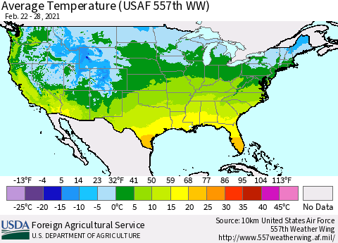 United States Average Temperature (USAF 557th WW) Thematic Map For 2/22/2021 - 2/28/2021