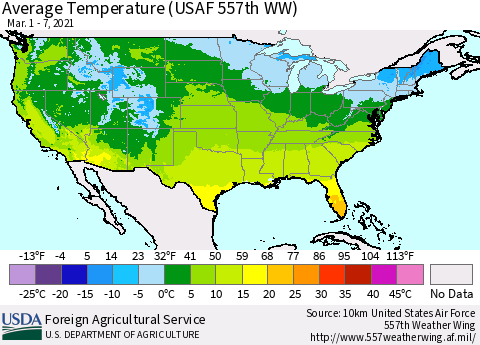 United States Average Temperature (USAF 557th WW) Thematic Map For 3/1/2021 - 3/7/2021