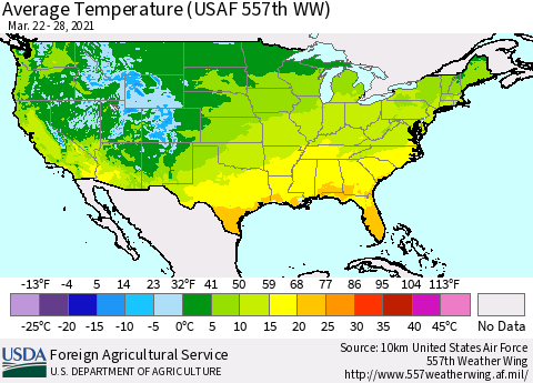 United States Average Temperature (USAF 557th WW) Thematic Map For 3/22/2021 - 3/28/2021