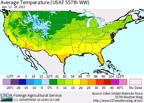 United States Average Temperature (USAF 557th WW) Thematic Map For 4/12/2021 - 4/18/2021