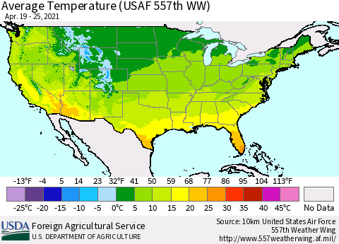 United States Average Temperature (USAF 557th WW) Thematic Map For 4/19/2021 - 4/25/2021