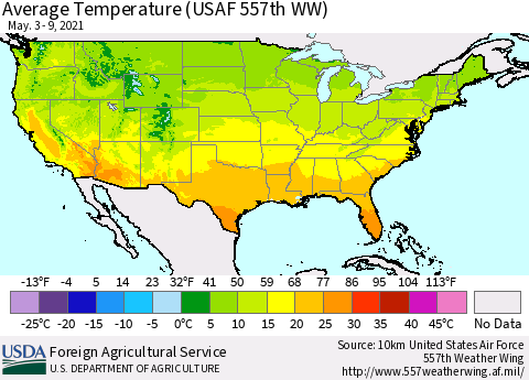 United States Average Temperature (USAF 557th WW) Thematic Map For 5/3/2021 - 5/9/2021