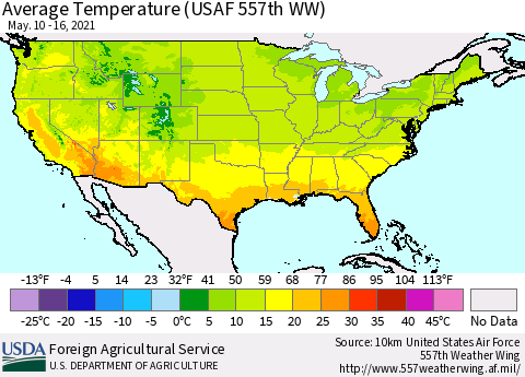 United States Average Temperature (USAF 557th WW) Thematic Map For 5/10/2021 - 5/16/2021