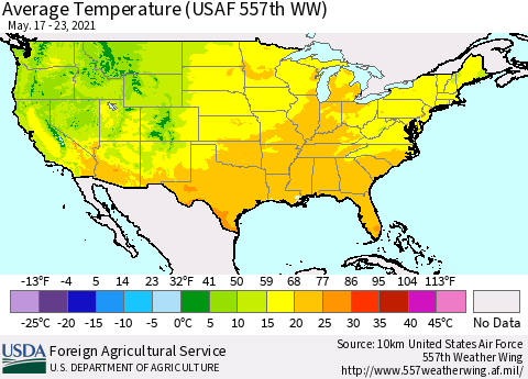 United States Average Temperature (USAF 557th WW) Thematic Map For 5/17/2021 - 5/23/2021