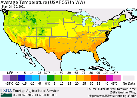 United States Average Temperature (USAF 557th WW) Thematic Map For 5/24/2021 - 5/30/2021