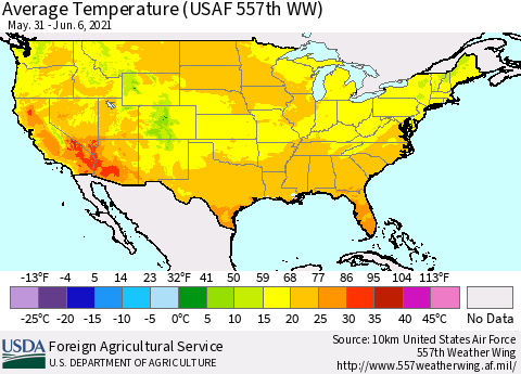 United States Average Temperature (USAF 557th WW) Thematic Map For 5/31/2021 - 6/6/2021