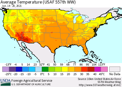 United States Average Temperature (USAF 557th WW) Thematic Map For 6/14/2021 - 6/20/2021