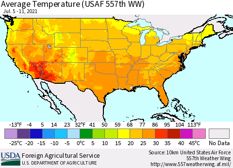 United States Average Temperature (USAF 557th WW) Thematic Map For 7/5/2021 - 7/11/2021