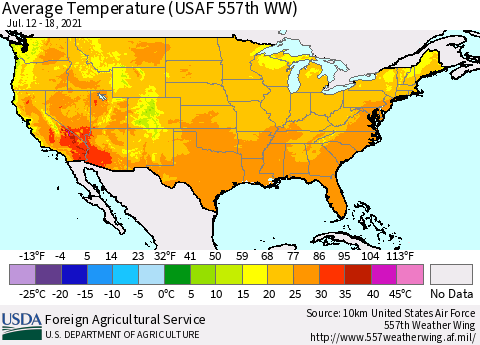 United States Average Temperature (USAF 557th WW) Thematic Map For 7/12/2021 - 7/18/2021
