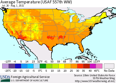 United States Average Temperature (USAF 557th WW) Thematic Map For 7/26/2021 - 8/1/2021
