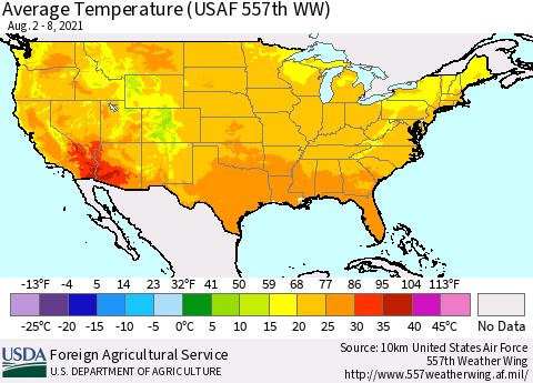 United States Average Temperature (USAF 557th WW) Thematic Map For 8/2/2021 - 8/8/2021