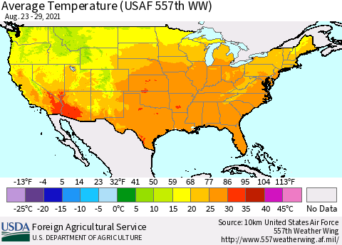 United States Average Temperature (USAF 557th WW) Thematic Map For 8/23/2021 - 8/29/2021