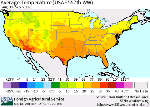 United States Average Temperature (USAF 557th WW) Thematic Map For 8/30/2021 - 9/5/2021